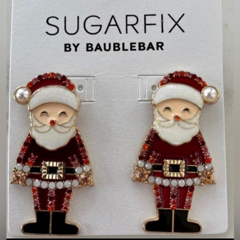 SUGARFIX BAUBLEBAR Santa Claus Articulated Christmas Holiday Drop Earrings NWT